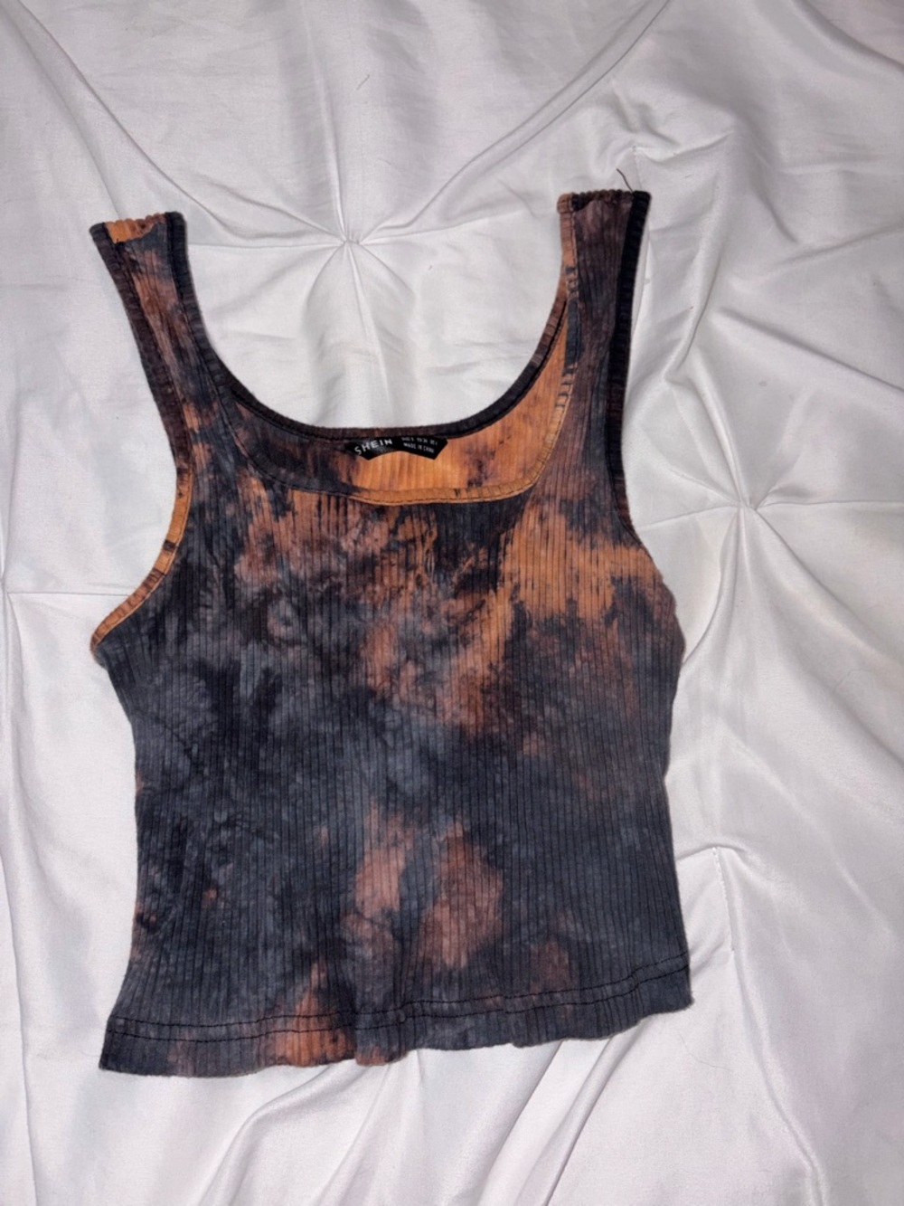 SHEIN Black & Brown Tie-Dye Ribbed Tank Top